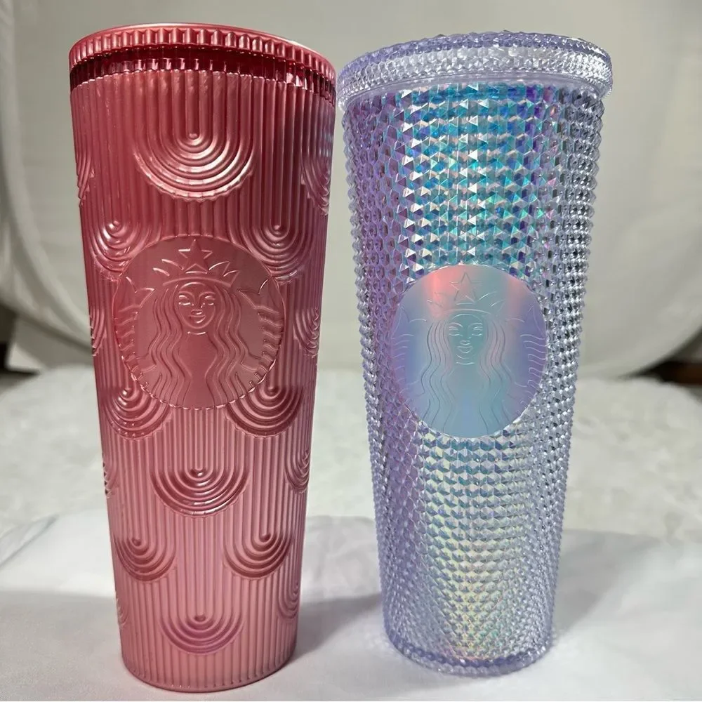 2 Starbucks 2023 Tumbler 24Oz Pink Pearl Shell Mermaid Unicorn Studded. NO STRAW